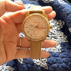 Fossil watch with beige leather band